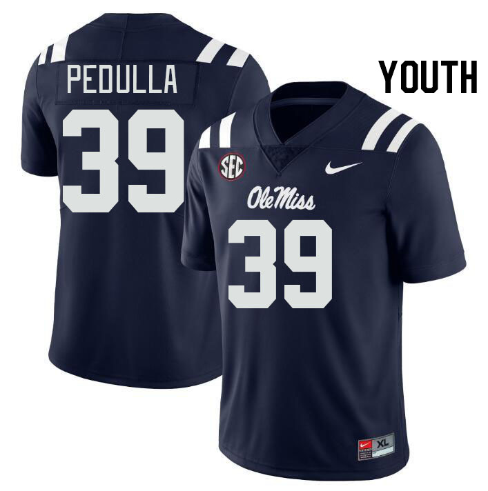 Youth #39 Ciaran Pedulla Ole Miss Rebels College Football Jerseys Stitched-Navy